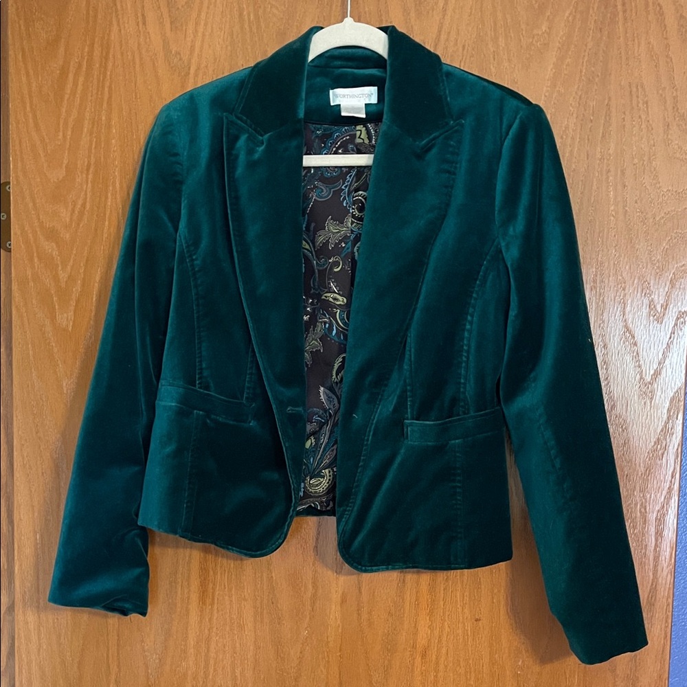 Worthington teal Velvet Blazer size 10